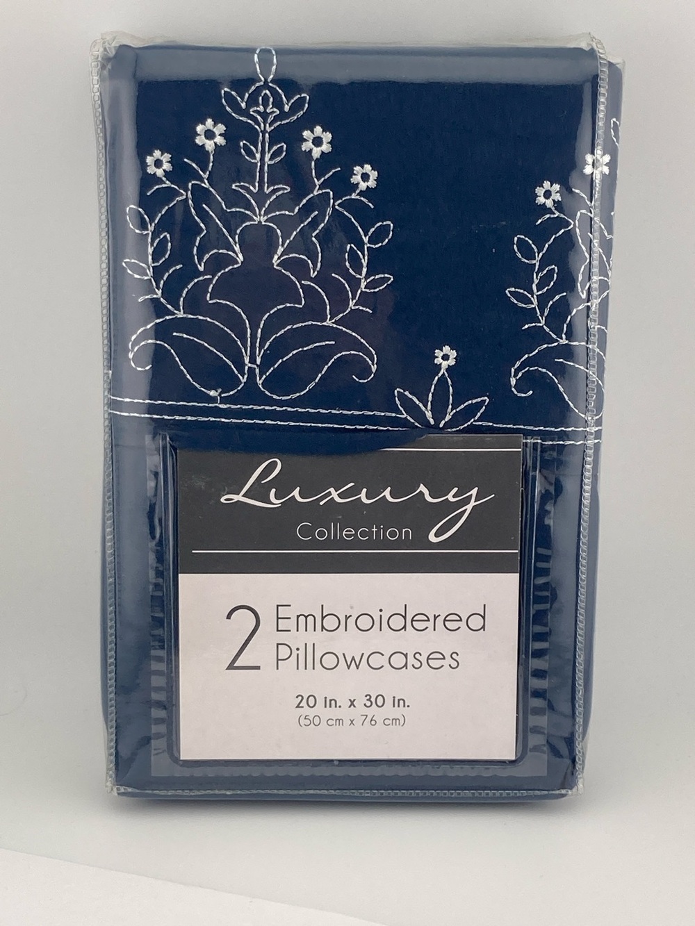 Embroidered Pillowcases Blue with White 20" x 30"